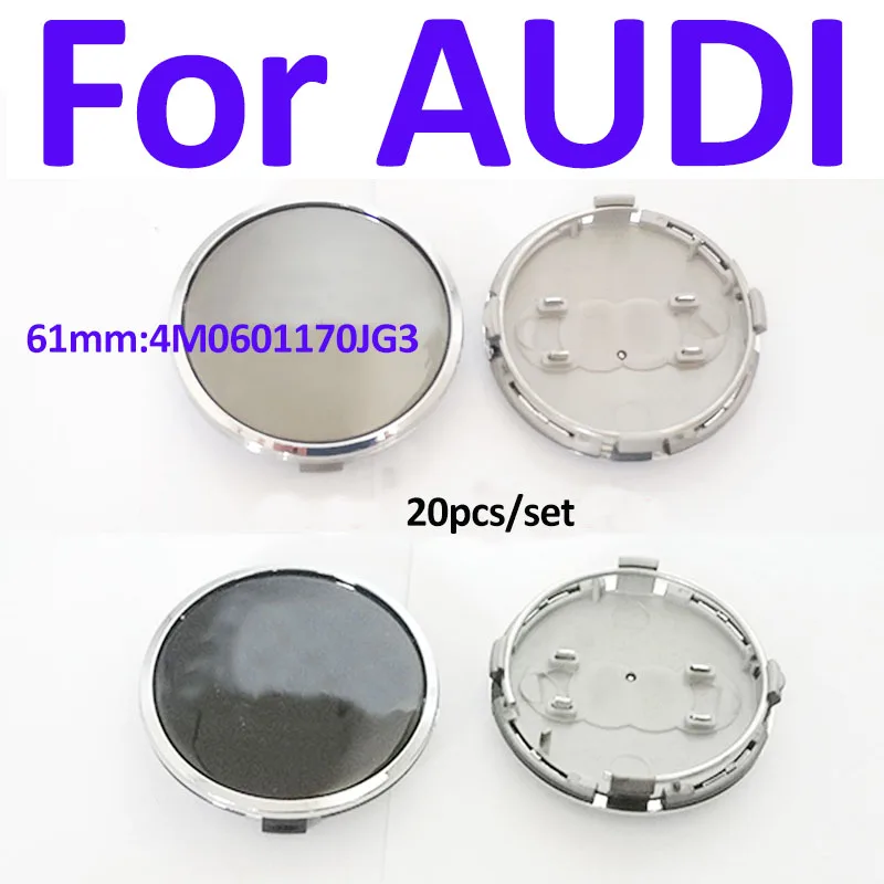 

ABS 20pcs 61MM 6.1CM 4M0601170JG3 Auto Wheel Rim Center Cap Car Emblem With Ring for A1 A2 A3 A4 A5 A6 A7 A8 Q1 Q3 Q5
