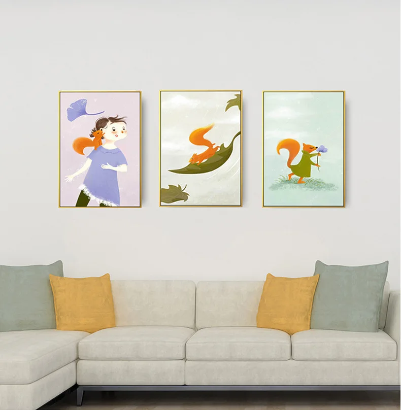 Cute Cartoon Animal Scene Decorative Painting Children's Room Living Bedroom Mural Lion Fox Nursery Baby Decor | Дом и сад