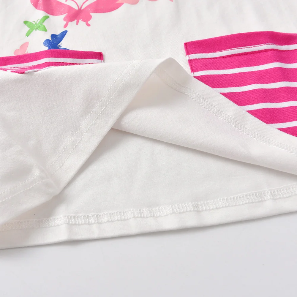 VIKITA-vestido informal a rayas con bolsillos para ni&ntilde;as, ropa de algod&oacute;n para ni&ntilde;os de 3 a 12 a&ntilde;os, con estampado de mariposa-4