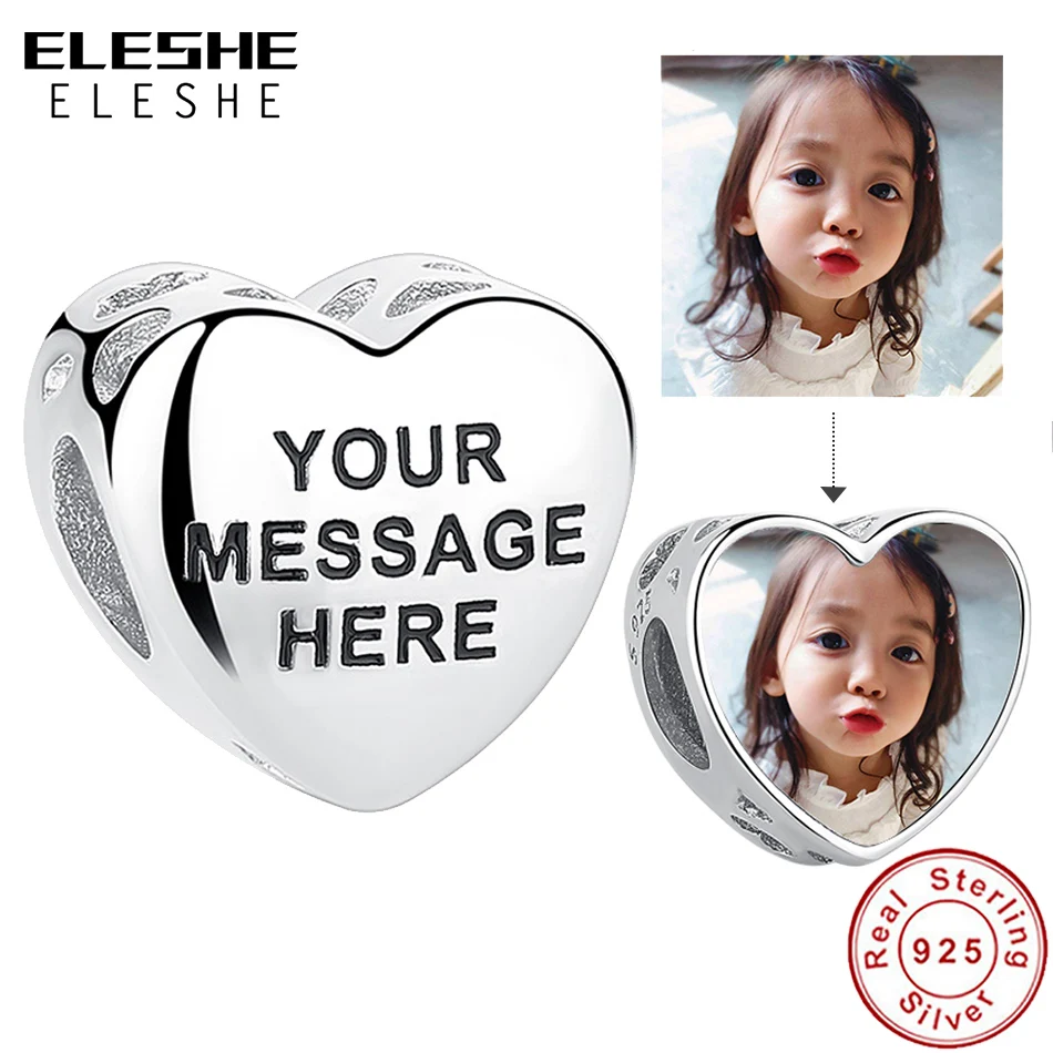 Гравировка имени и фото DIY бусины в форме сердца серебряные подвески подходят для
