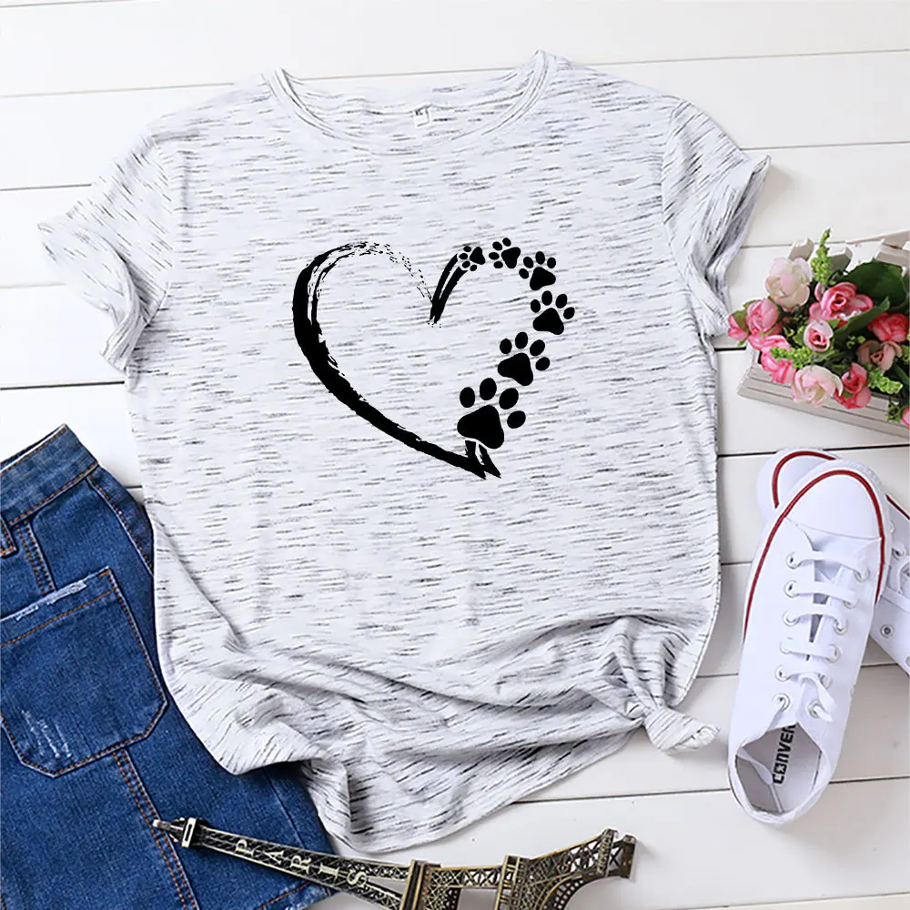 

Plus Size S-5XL Women's Tops 2021 Summer 100% Cotton Loose T Shirt Love Print Woman Tees Female T-shirt Short Sleeve Lady Tshirt