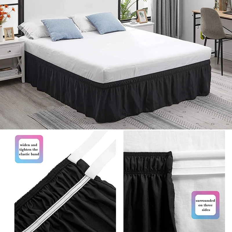 

Bed Skirt Wrap Around Elastic Dust Ruffles With Adjustable Elastic Belt Easy To Install Black