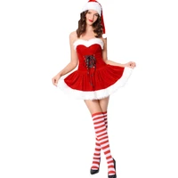miss santa claus costume womens christmas xmas holiday velvet corset dress with hat