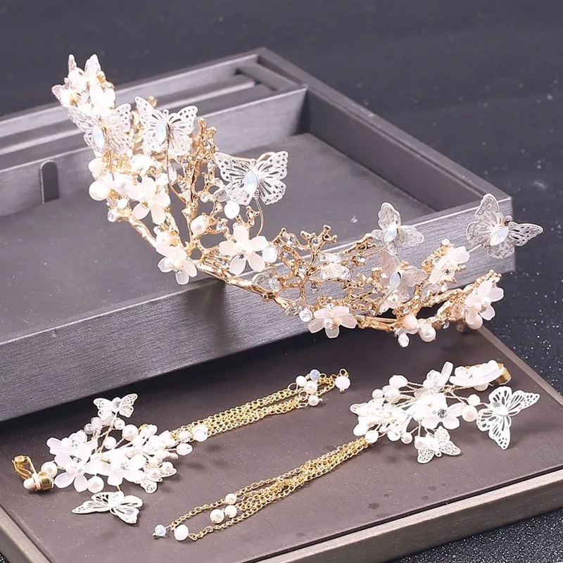 Высококачественный Свадебный головной убор в виде бабочки цветка хрустальной