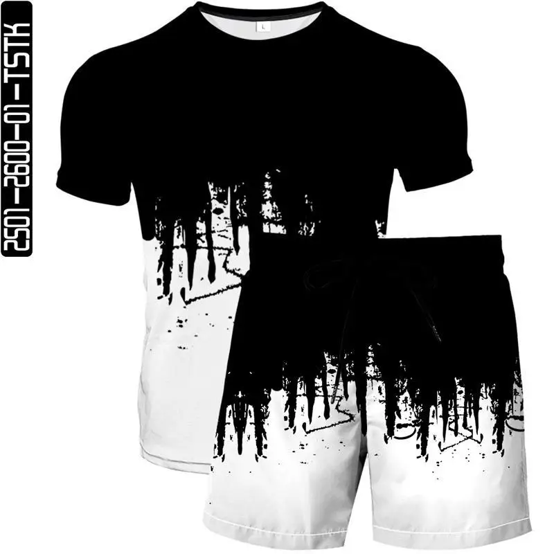 

Мужская камуфляжная футболка с геометрическим рисунком и модные пляжные шорты, летняя повседневная футболка в клетку с круглым вырезом, ко...