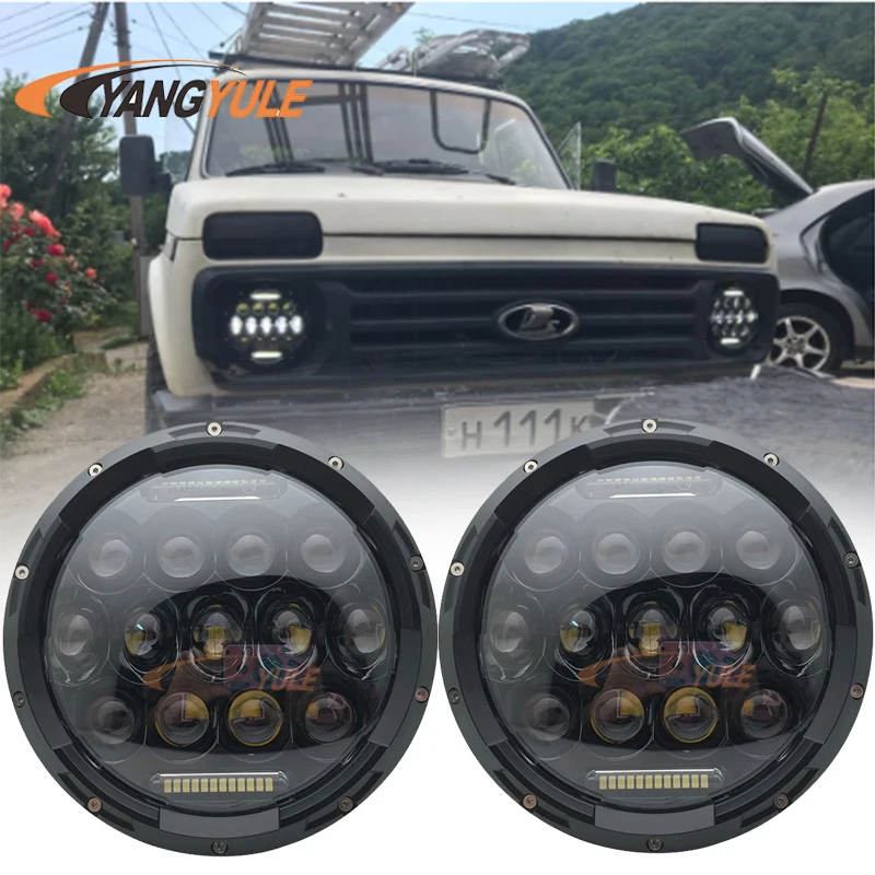 2X7 дюймов круглый светодиодный фары проекционный комплект фар для Jeep Wrangler JK TJ LJ lada niva 4x4 suzuki samurai Hummer H1 H2