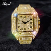 dropshipping gold men watch ice out lab diamond square watches for male waterproof hip hop bling bling cool hour gift wholesale