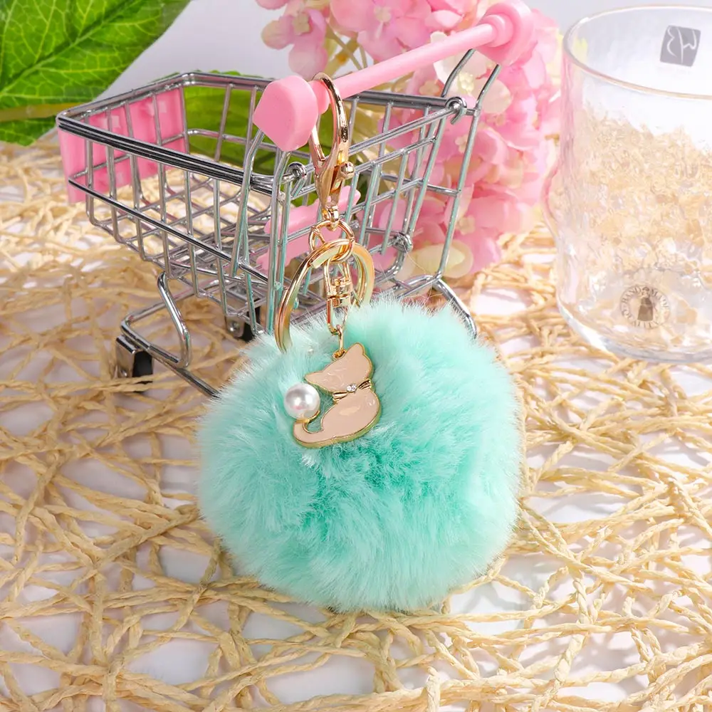 Забавный розовый Кот пушистый мех брелоки мягкий искусственный кролик мяч