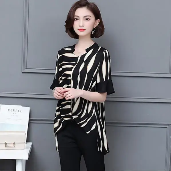 Женский костюм размера плюс комплект из 2 предметов полосатый топ и штаны лето 2019