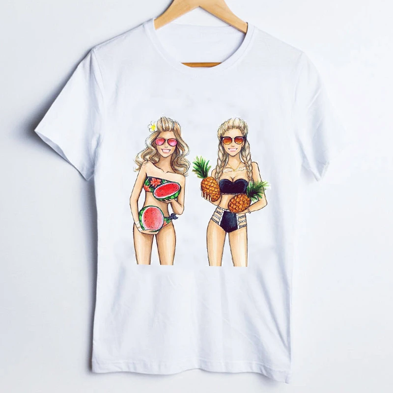 

Female T Shirt Tees for Women Print Graphic Friends Sisters 90s Cartoon Ladies Clothes Lady Tops Clothing Womens T-Shirt