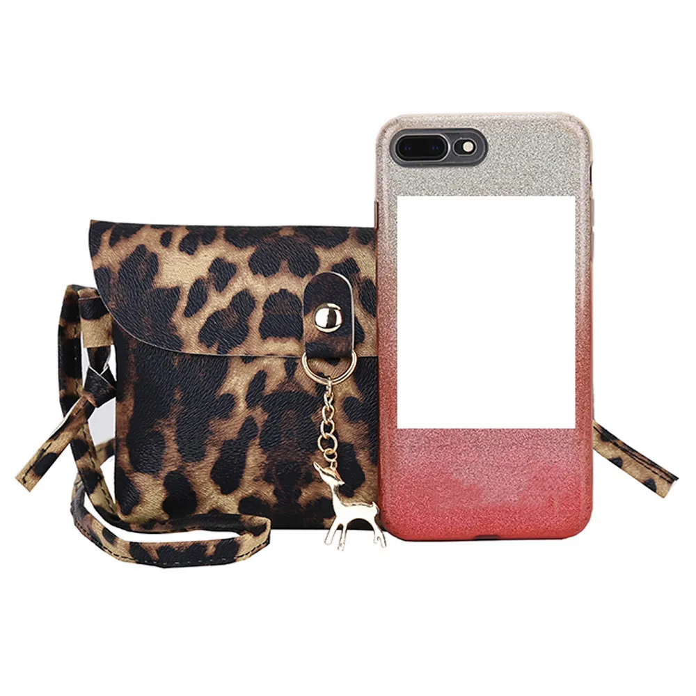 Женская сумка на молнии сумки через плечо маленькая кожаная с леопардовым