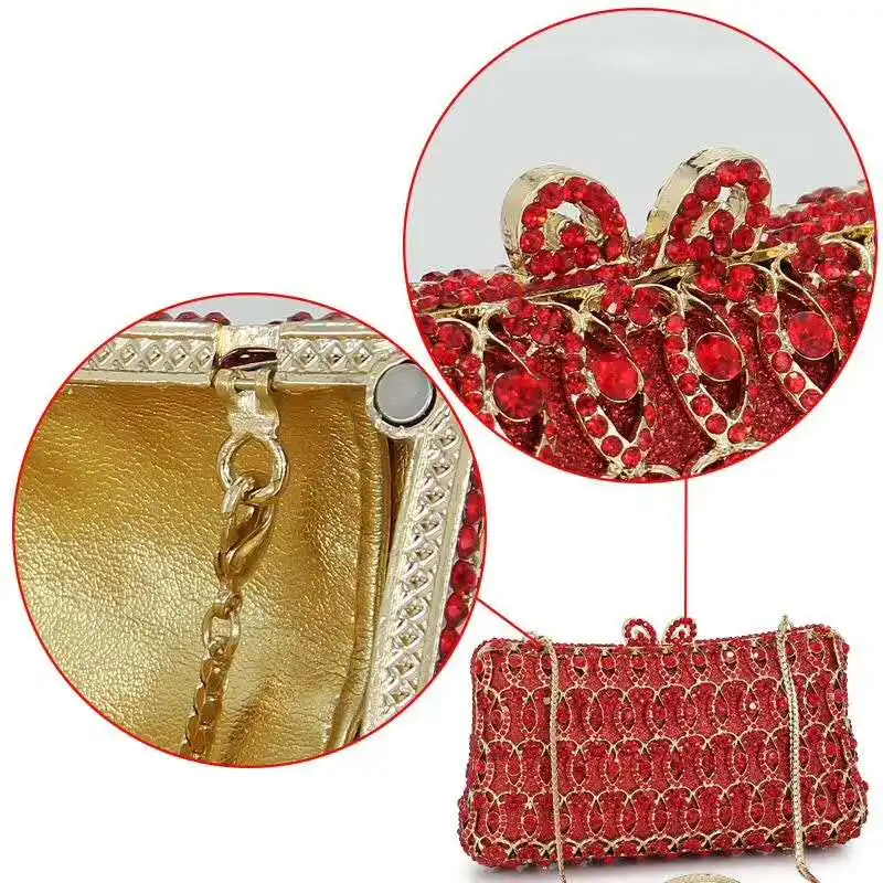 

Women Gold/Silver Color Stone Clutch Purse Crystal Evening Bag Hard Case Metal Minaudiere Rhinestone Handbags Wedding Party Bags