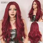 Женский парик для косплея henmargu, длинные волнистые искусственные волосы бордового цвета, термостойкие натуральные парики для Хэллоуина и вечеринки