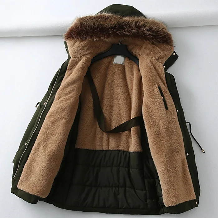 Winter 2020 Big Fur Collar Cotton Down Parka For Women Long Army Green Black Down Jacket Slim Plus Size Warm Coat Female