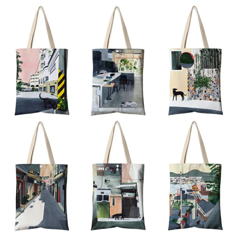 

Пасторальный набор «городская улица» вид Повседневное Складная хозяйственная сумка из нетканого материала качество эко многоразовая сумк...