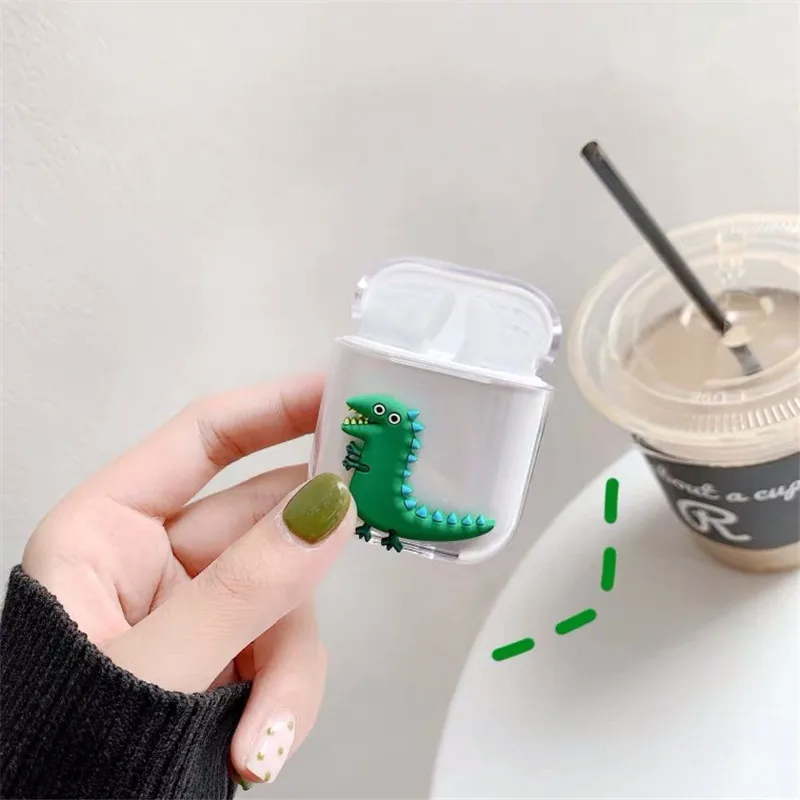 

1PC Cute Cartoon Earphone Case Dinosaur Omelette Pattern Hard PC Protective Cover Fashion Transparent Earpods Case