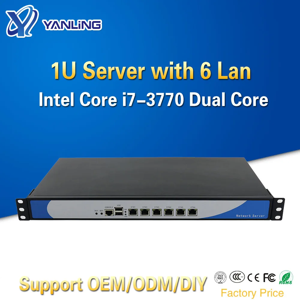 Yanling 19 дюймовый стойка сервера 1U Intel Core i7 3770 6 Ethernet локальная сеть мини ПК Pfsense