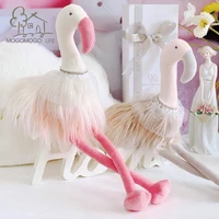 luxury pink dressed flamingo stuffed toys with scarft large animal toy pillow premium fashion swan doll for girls