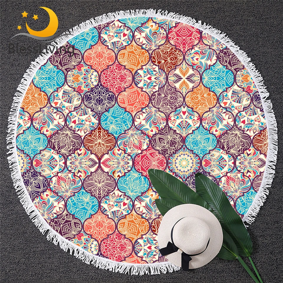 Blesslife Мандала Круглый пляжное полотенце Бохо цветы микрофибра лоскутное