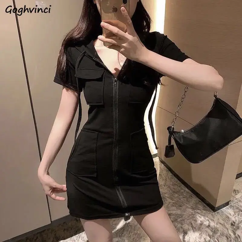 

Women Long Sleeve Dresses Office Lady A-line Solid Mini Dress Hooded Plus Velvet Simple Elegant Fashion Korean Style Sexy Casual