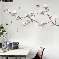 flowers wall stickers tree bird home decor sofa tv chinese style home decal for bedroom living room vinyl art peach birds poster