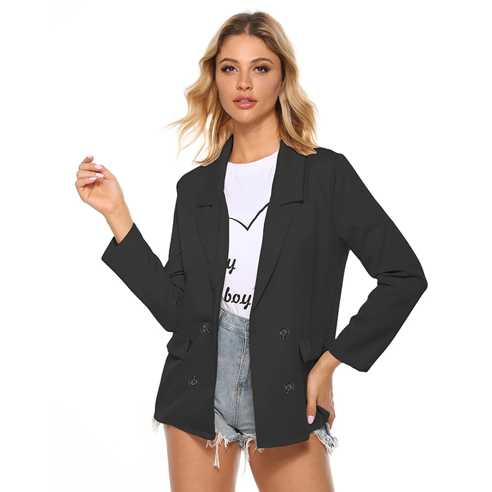 

Chic Casual Blazer For Women Office Lady Jacket Pockets Solid Color Work Suit Coat Ladies Business Blazers Outerwear