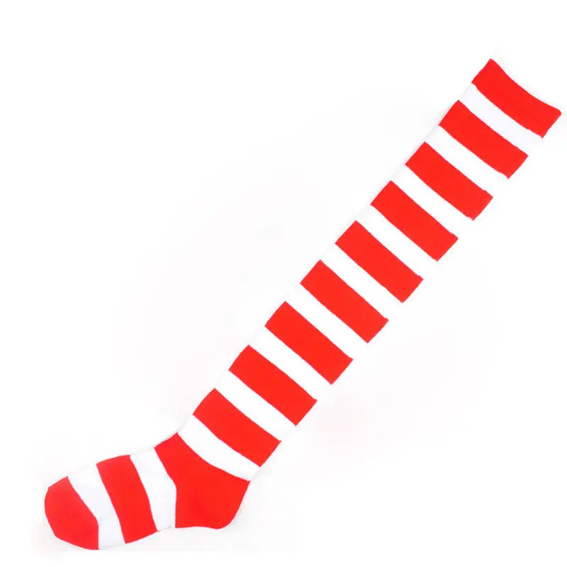 Вязаные чулки выше колена для девочек в полоску красные и белые модные теплые