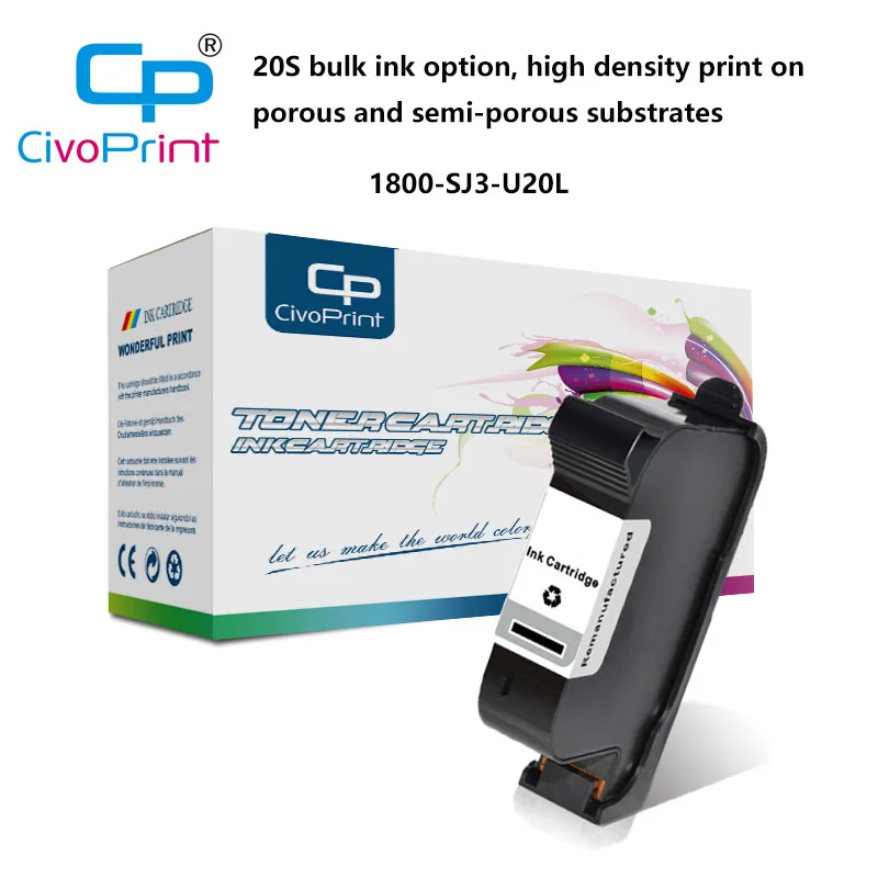 

Civoprint compatible for 1800-SJ3-U20L 20S bulk ink option, high density print on porous and semi-porous substrates