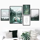 Альпы, ледяное горное озеро, лодка, олень, лес, настенная живопись на холсте, скандинавские постеры и принты, настенные картины для декора гостиной