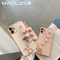 luxury gold plated plating heart bracelet phone case for iphone 11 12 pro max xr x 7 8 plus fashion hand strap holder soft cover