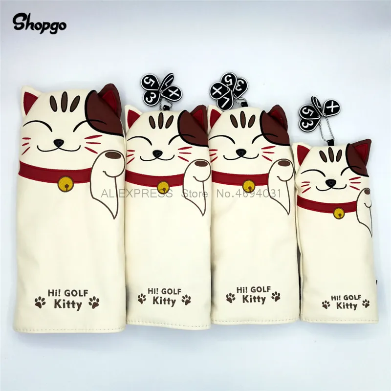 С изображением из мультфильма Lucky Cat Чехлы для клюшек для гольфа для водителя проход древесина гибридный полный набор талисман новинка подарок для игры в гольф Клубные головные уборы