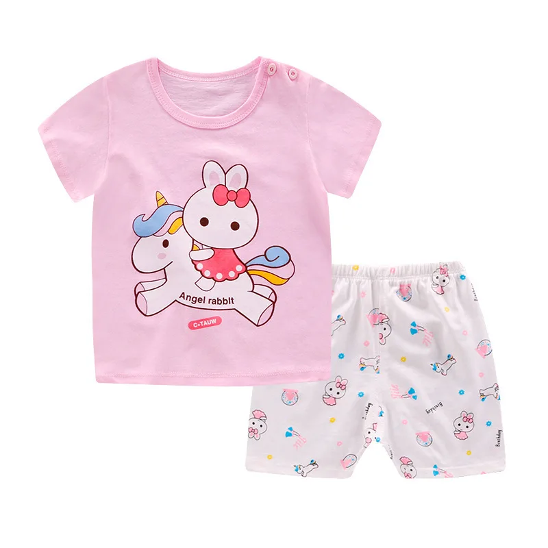 

0-3year Baby Summer Cotton Leisure Sports Cartoon Suit T-shirt-shorts Sets Boy Girl Kids Cartoon Cute Play Clothes