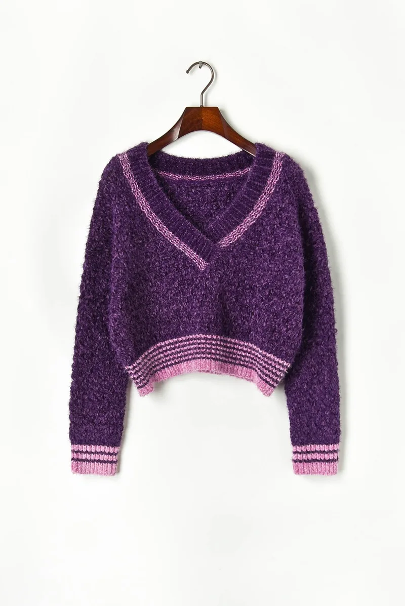 Женский укороченный свитер из искусственной норки и кашемира фиолетовый