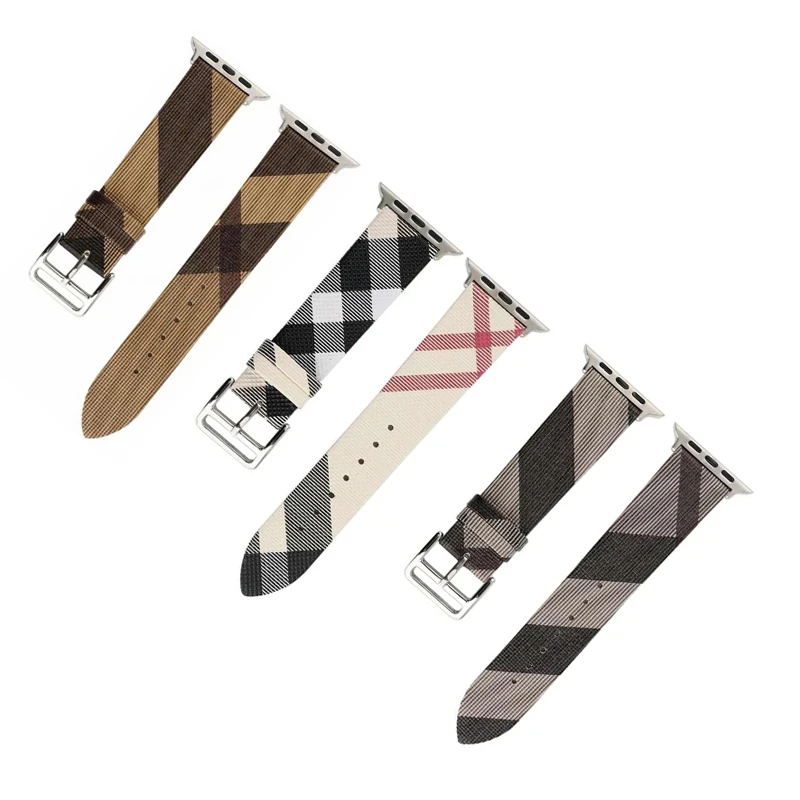 

Genuine leather band For apple Watch strap 44mm 40MM Plaid Pattern belt Bracelet wristband for iWatch Series 5 4 3 2 42mm 38mm