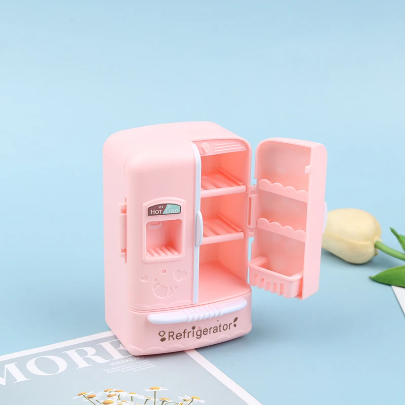 

1 PC 1/12 Dollhouse Miniature Pink Fridge Refrigerator Freezer for Dolls Kitchen Decoration Accessories