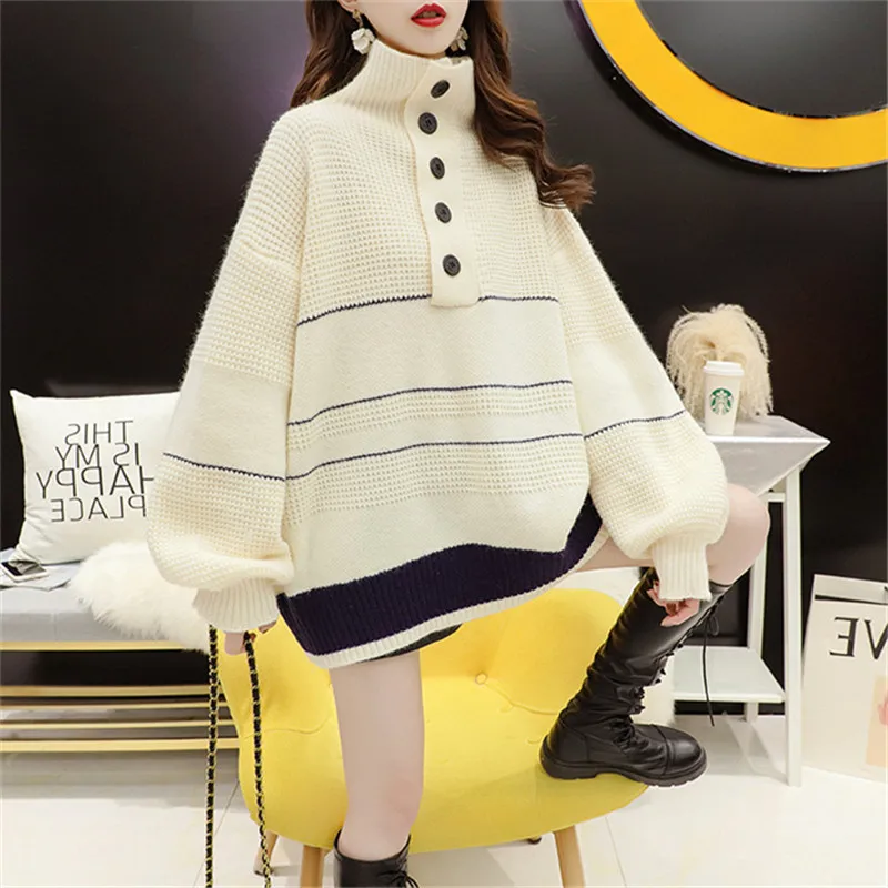 

Thick Turtleneck Sweater Women's Mid Length Korean Version Loose Wild Knit Bottoming Shirt Autumn And Winter 2020 New Trend C260