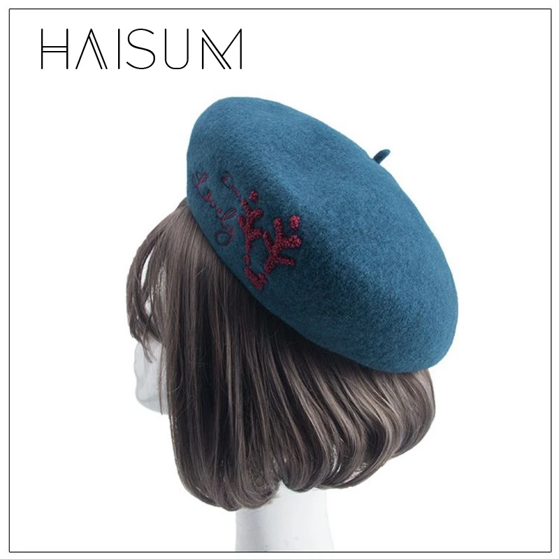 2018 женский шерстяной настоящий Зимний новый трендовый берет с вышивкой Дамская