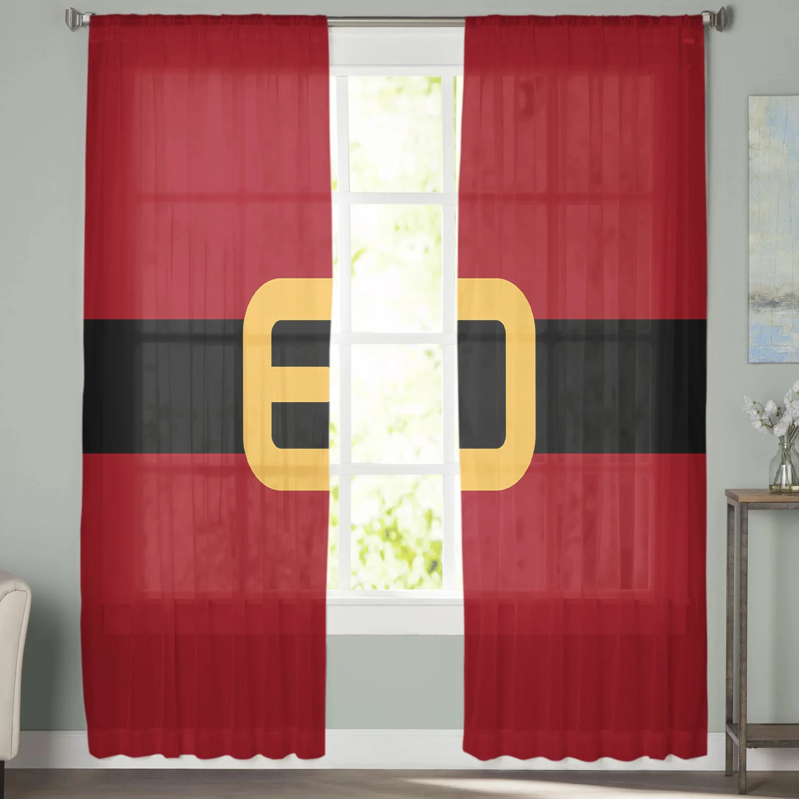 Christmas Santa Sheer Curtains Living Room Bedroom Decoration Kitchen Tulle | Дом и сад