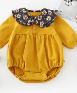 MILANCEL/Боди для малышей; одежда для малышей с длинными рукавами; daddys; Комбинезон для маленьких девочек; одежда для малышей с воротником «Питер Пэн» - Цвет: Цвет: желтый
