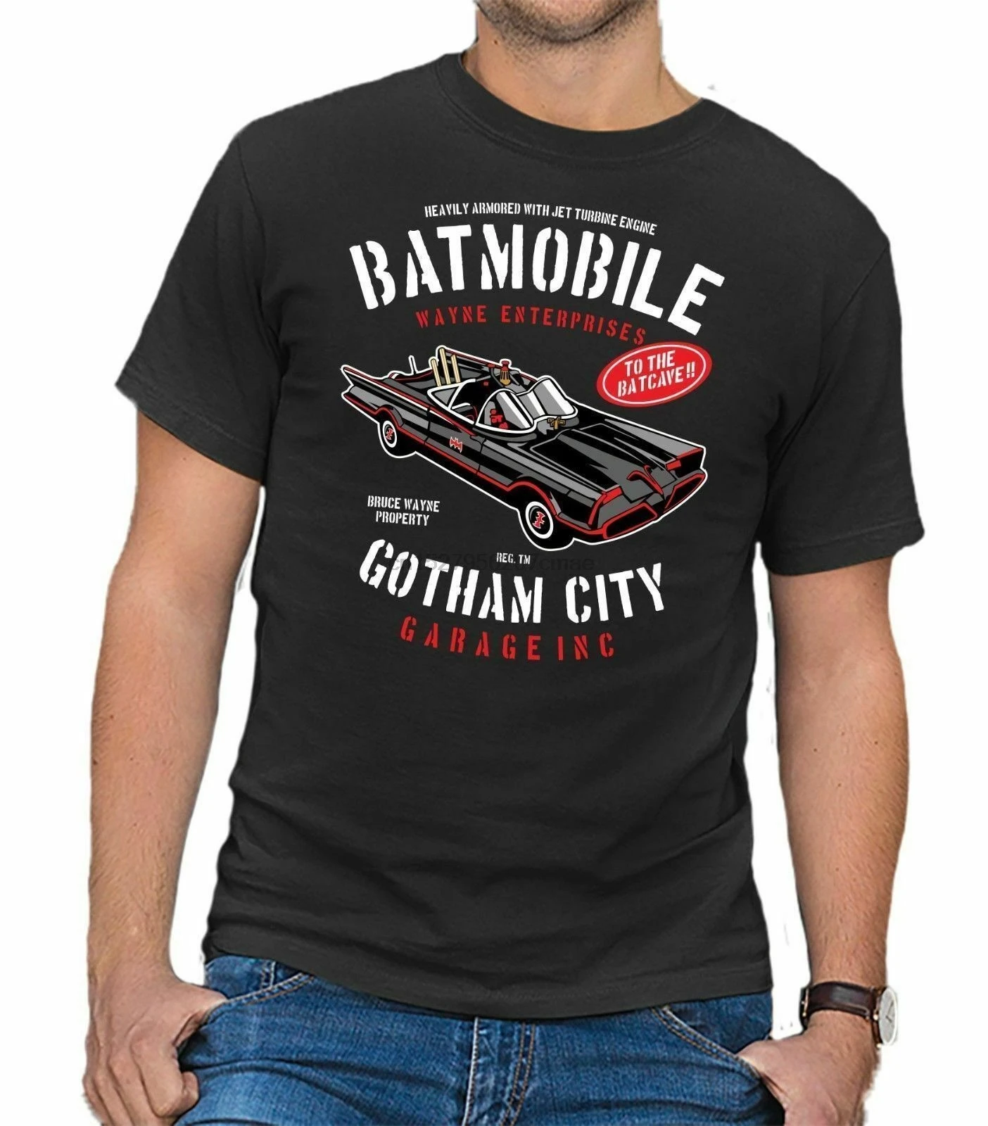 Новая забавная Черная Мужская футболка BATMOBILE с гаражом Готэм США размер EM1 |