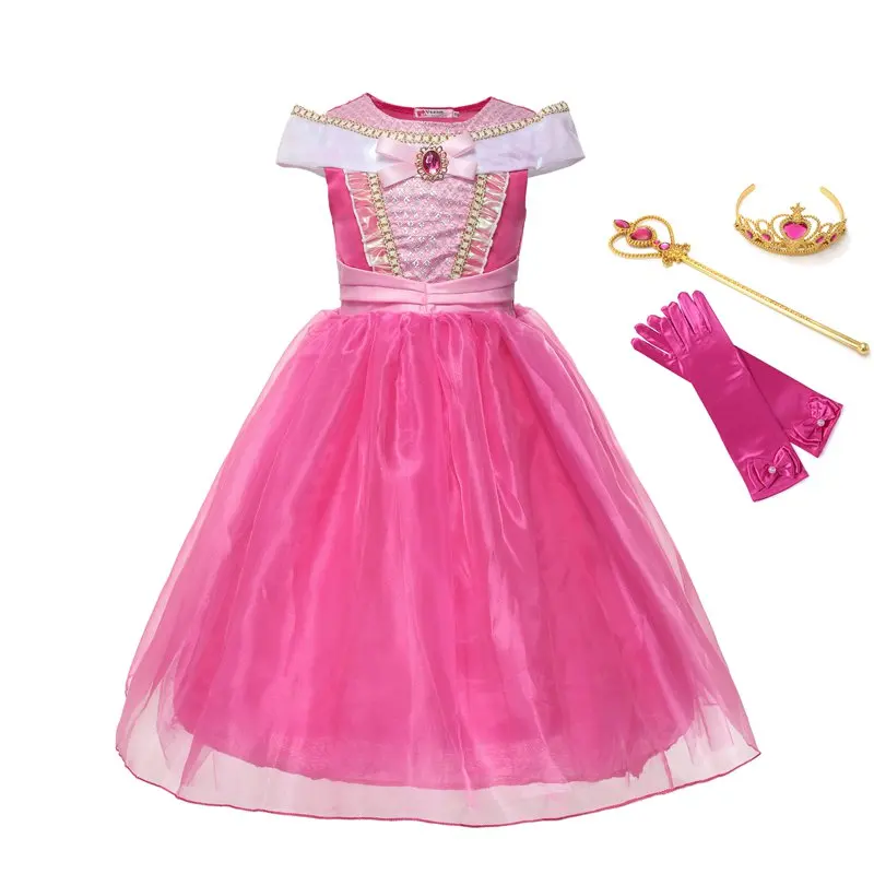 

MUABABY Girl Princess Sleeping Beauty Dress up Clothes Sleeveless Off Shoulder Aurora Costume Kid Christmas Party Dress