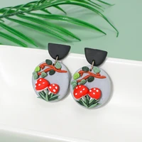lifefontier cute 3d mushroom hanging earrings geometric round polymer clay dangle earrings for women korean fashion jewelry 2021