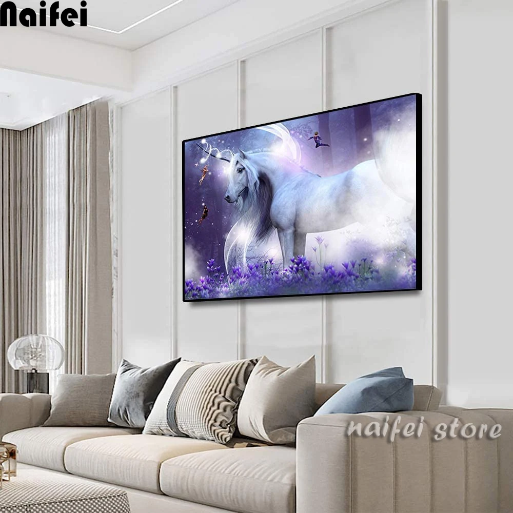 

DIY Diamond Painting Dreamlike White Unicorn In Night Fairy Forest Full Square Round Drill Diamond Embroidery Mosaic Decor Home