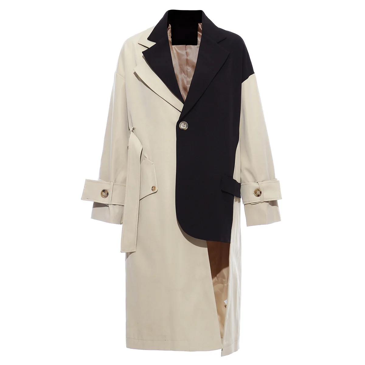 

DEAT 2021 new spring and spring turn-down collar full sleeves contrast colors patchwork high quality trench coat 19G-a68-