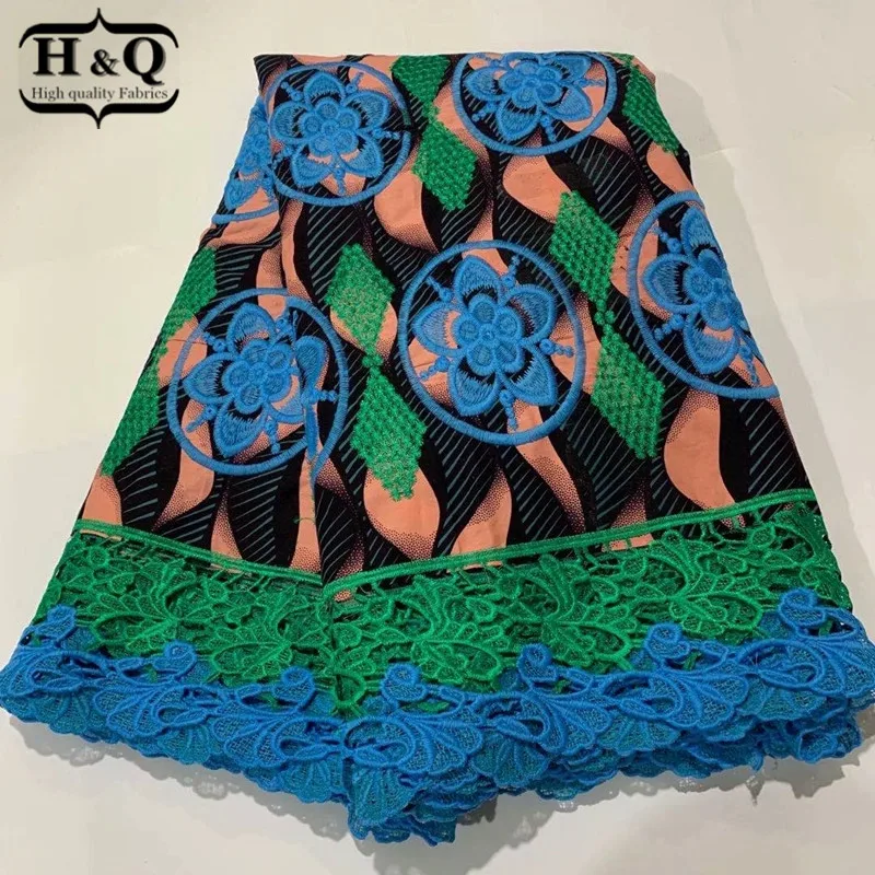 

H&Q latest high quality african batik lace wax fabric 100% cotton embroidery 6 yards/pcs nigerian guipure laces fabrics H0622