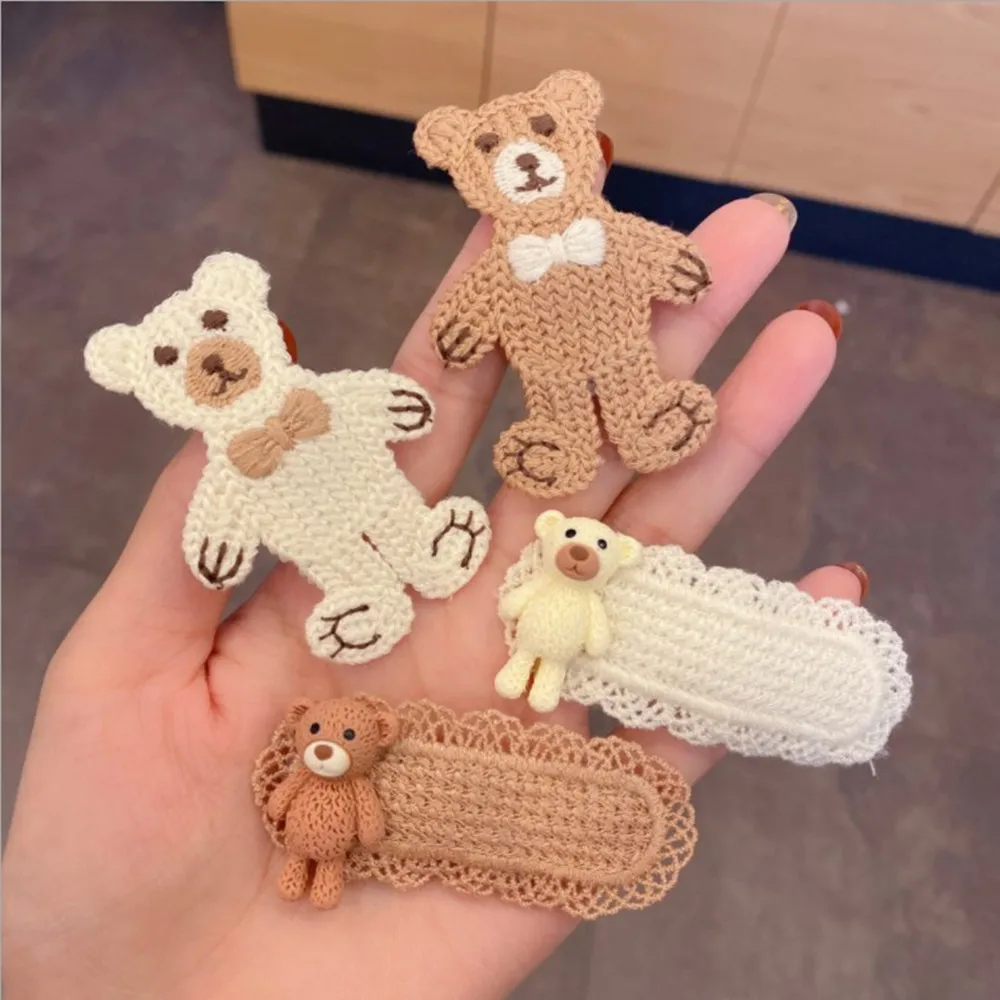 

Корейский милый красочный шерстяной трикотажный зажим для волос с мультяшным медведем зажим для волос BB зажим детские заколки для волос