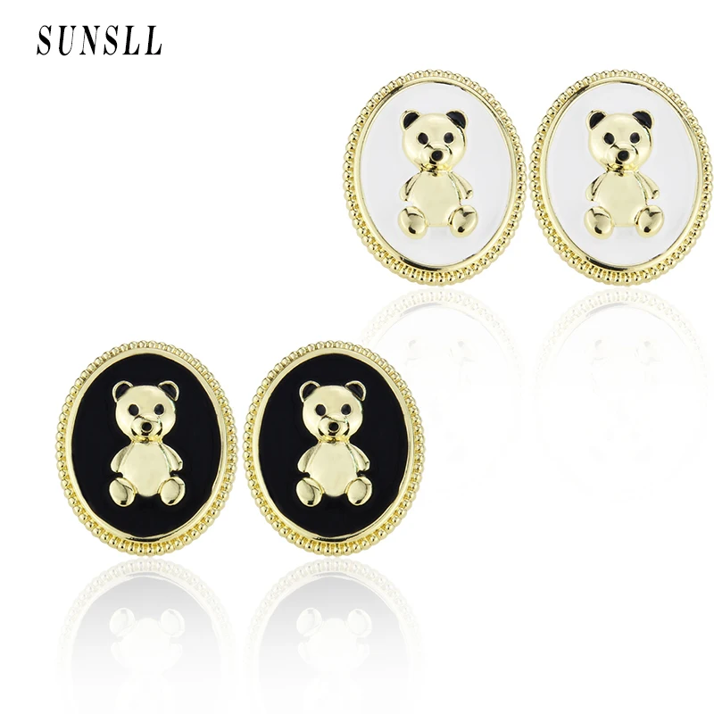 

SUNSLL New Design Fashion Cute Embossed Texture Bear Earrings Oval Shape High Quality Jewelry Gifts For Woman