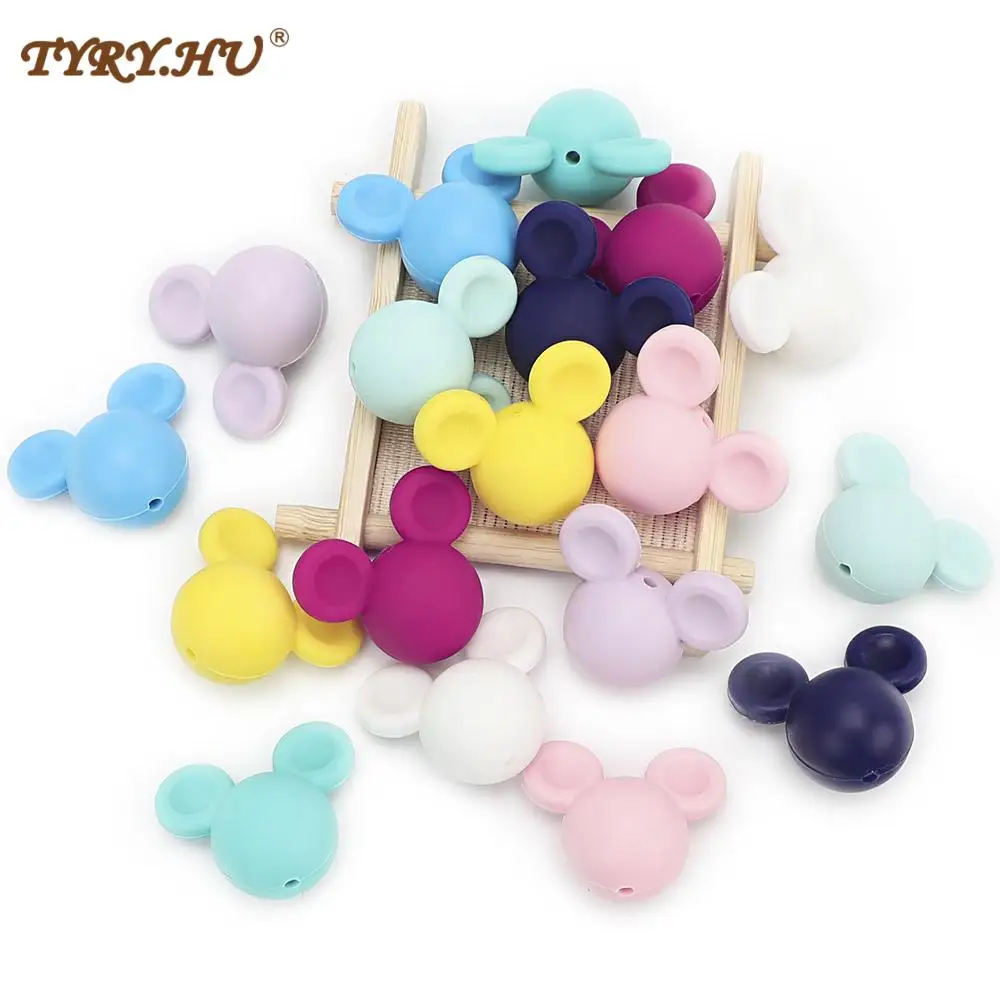 

TYRY.HU 20pcs Mini Turtle Silicone Beads Mouse Bead DIY Infant Nursing Pacifier Chain Food Grade Accessories BPA Free