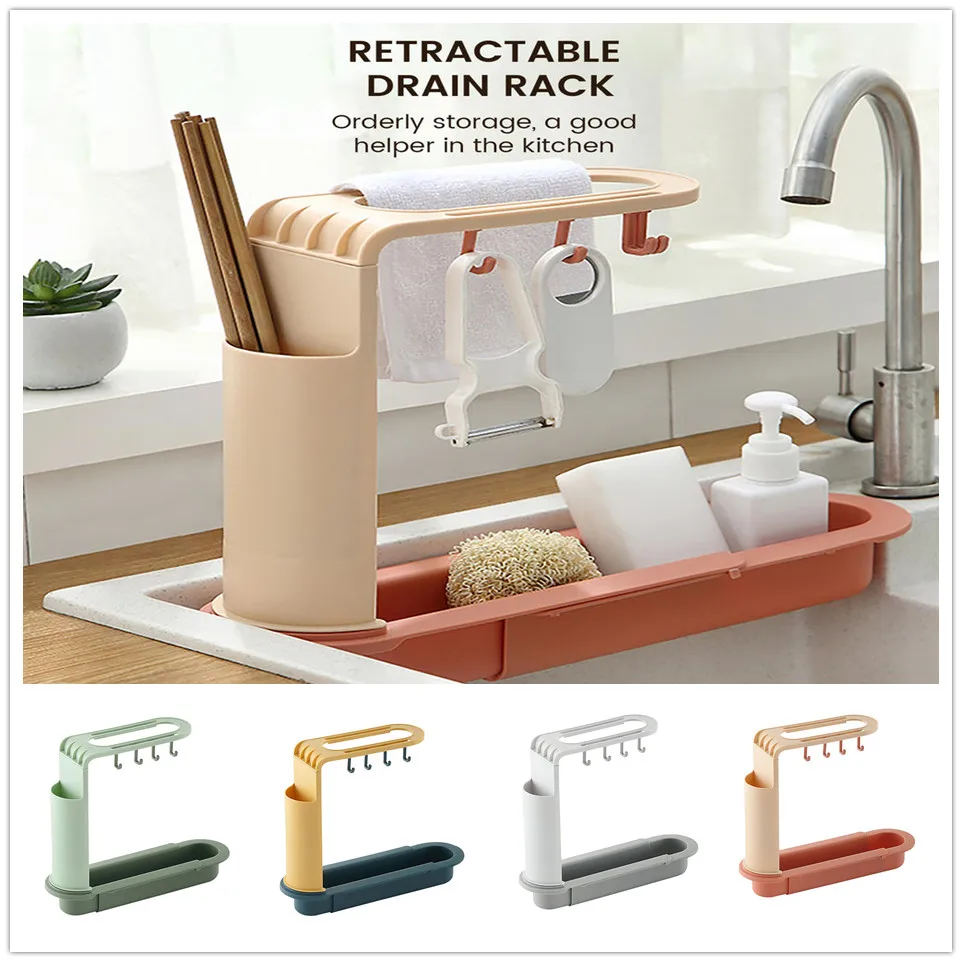 

1pc Telescopic Sink Shelf Soap Sponge Drain Rack Storage Basket Kitchen Gadgets Sponge Shelf Kitchen Organizer Accessories