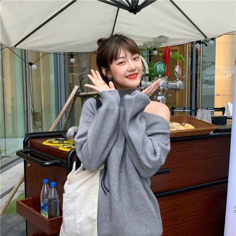 Шикарный ранний осенний Топ тонкий дизайн рваный пуловер с открытыми плечами